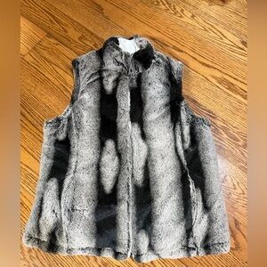Faux Fur Vest in Black and Gray